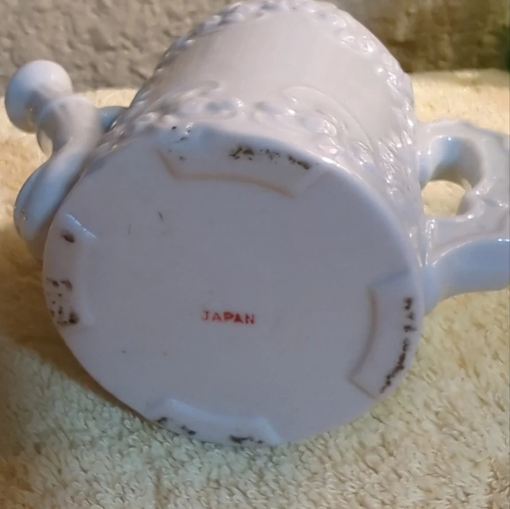 Vintage 1950's 3D Vase Pink Roses Ribbed Watering Can Japan Gold Trim